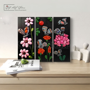 Комплект от 3 ръчно изработени картини с пеперуди и цветя