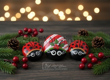 Комплект (3 бр.) Рисувани Камъни КОЛЕДНИ КАЛИНКИ ? | Сет Декорация 