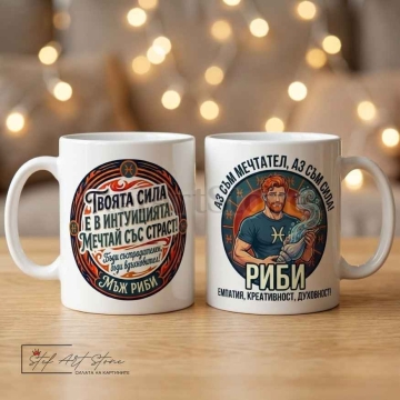 Чаша за мъж Риби с мотивиращ надпис за интуиция