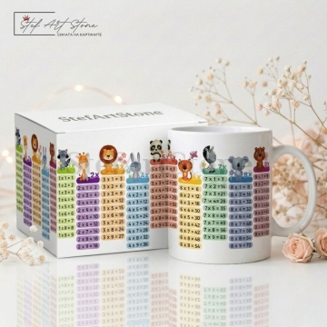 Образователна детска чаша за подарък с таблицата за умножение и животински мотиви в тематична кутия