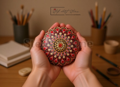 Камък Мандала за медитация и релакс в ръце (Ø 12 см)