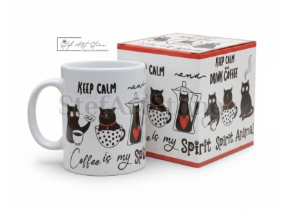 Керамична чаша за кафе "Keep Calm & Cats" – Забавен подарък за любители на котки
