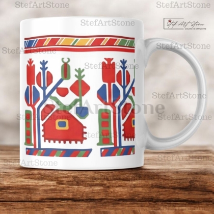 Керамична Чаша за Кафе със Самоковска Шевица "Пролетни Лалета"