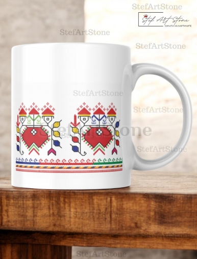 Керамична Чаша с Българска Шевица (Самоков) – Подарък за Дома и Семейството