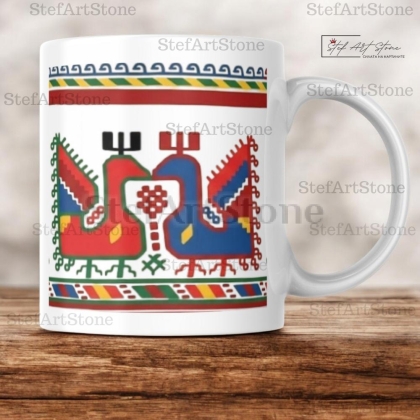 Керамична Чаша със Самоковска Шевица "Двете Птици" 