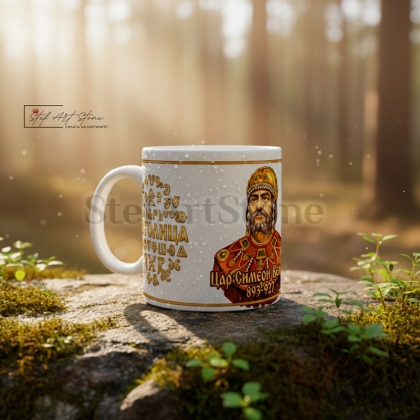 Чаша "Цар Симеон и Глаголицата" – Символ на Златния Век (Бяла)