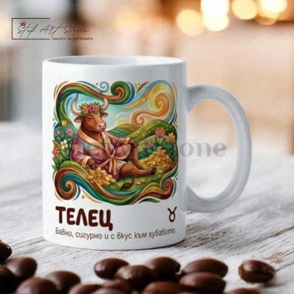 Чаша зодия Телец, подарък за рожден ден с надпис
