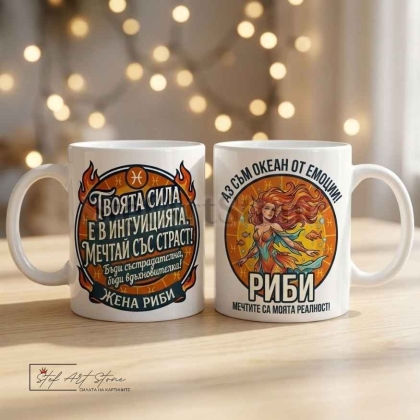 Чаша за жена Риби с надпис за мечти и емоции