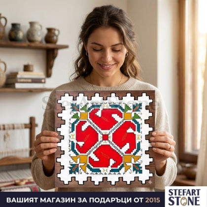 Картина с шопска елбетица Серия Традиция в светъл интериор – етно картина за стена