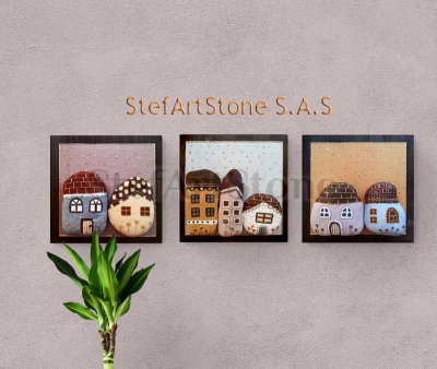 Картини и пана за стена с рисувани камъни, комплект от 3 части