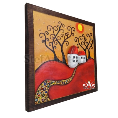 Картина за стена Село 20 х 20 картини с камъни