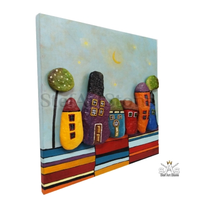 Картина за стена Шареното село 11  картини с камъни