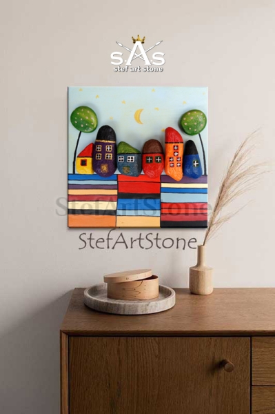 Картина за стена Шареното село 11  картини с камъни