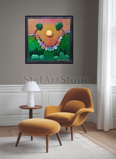 Картина за стена Шареното село 12 картини с камъни