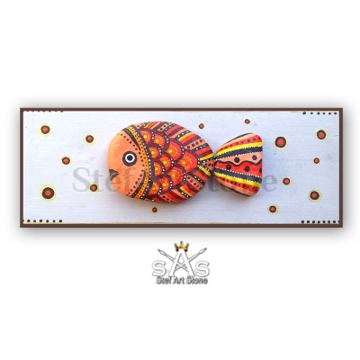 Картина Риба 5 рисувани камъни  40 х 15