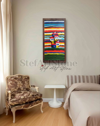 картини за хол, картина за всекидневна, картини с къщи, село, българско село пано