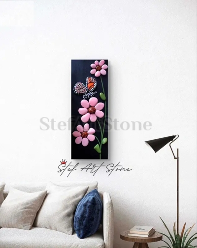 цветя, картина с рисувани камъни