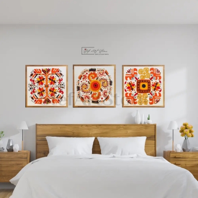 Сет картини комплет български шевици елбетица,Комплект картини от 3 части (Триптих) 