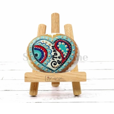 Рисувано морско камъче  Сърце - с надпис