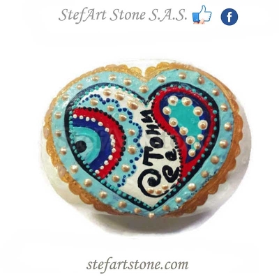 Рисувано морско камъче  Сърце - с надпис