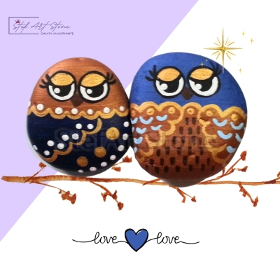 Романтичен подарък – ръчно рисувани камъчета с бухалчета, символизиращи любов и хармония.