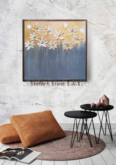 Ръчно рисувана картина Есенни цветя 60х60 | StefArtStone