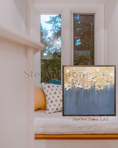 Ръчно рисувана картина Есенни цветя 60х60 | StefArtStone