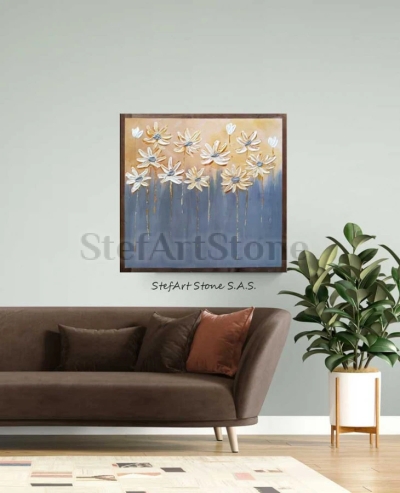 Ръчно рисувана картина Есенни цветя 60х60 | StefArtStone