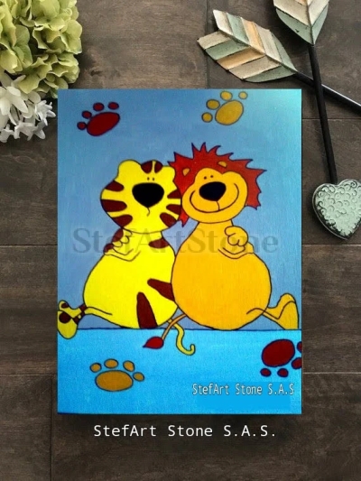 Ръчно рисувана картина Приятели лъв и тигър