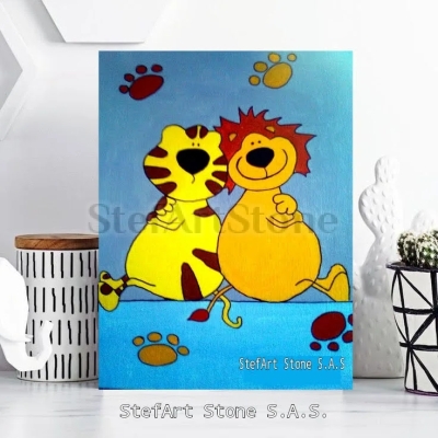 Ръчно рисувана картина Приятели лъв и тигър