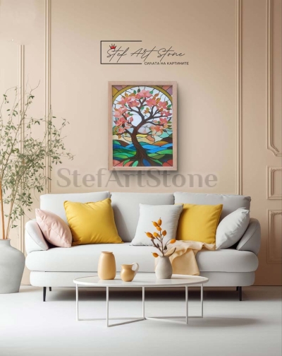 Декоративен стъклопис с дървото на живота – идеален подарък за нов дом