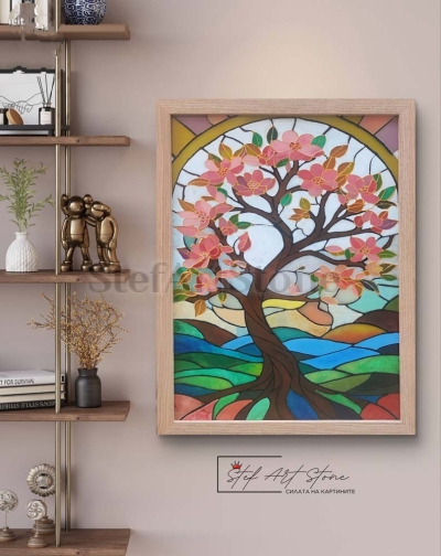 Декоративен стъклопис с дървото на живота – идеален подарък за нов дом