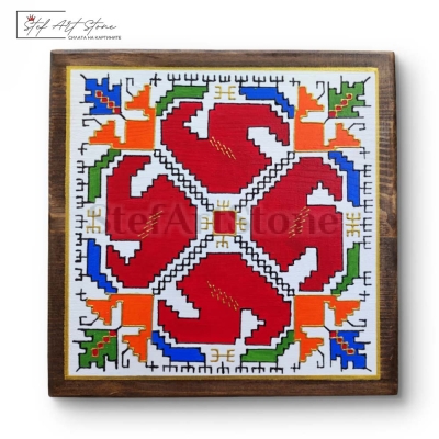 Картини с шевици - Ръчно рисувана картина Шопска Елбетица в дървена рамка, 25х25 см