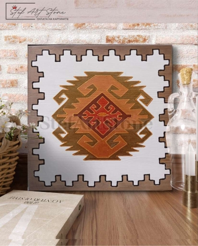 Ръчно рисувана картина „Чипровски килим“ 25×25 см, акрил върху дърво