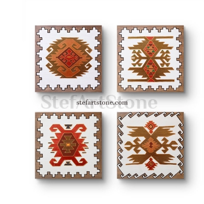 Квадратна композиция от 4 златни картини с български шевици