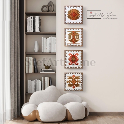 "Идея за тясна стена: Вертикално подреждане на 4 етно картини