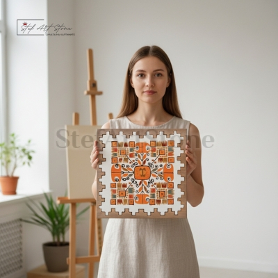 Картини с шевици - Ръчно рисувана картина с шевица Елбетица – акрил върху дърво, 25×25 см