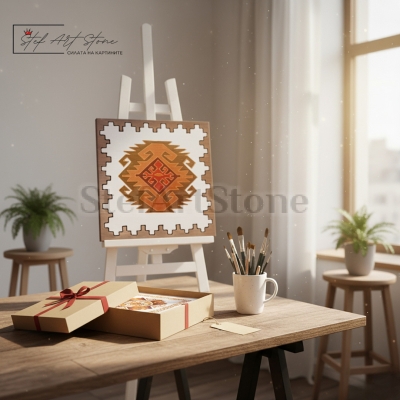 Ръчно рисувана картина с мотив от Чипровски килим на статив