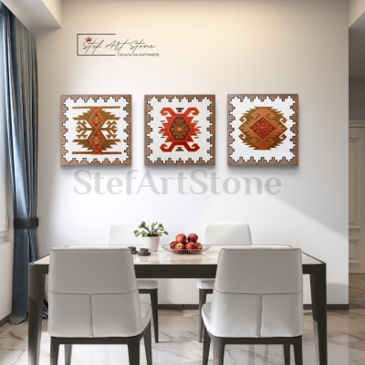 Комплект Луксозна трапезария с триптих от дървени картини Чипровски мотиви