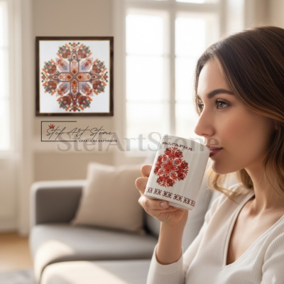Чаша за кафе и картина с българска шевица Елбетица
