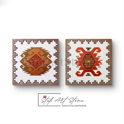 Комплект две пана за стена: Символи Щит и Хармония в червено и златно