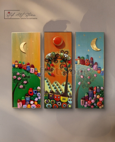 Картина с къщички и романтична атмосфера – арт картина за стена