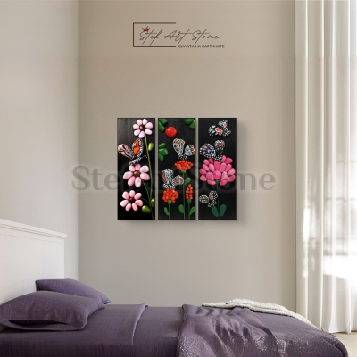 Комплект от 3 ръчно изработени картини с пеперуди и цветя