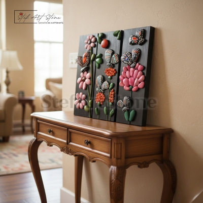 Комплект от 3 ръчно изработени картини с пеперуди и цветя