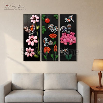 Комплект от 3 ръчно изработени картини с пеперуди и цветя