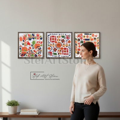 Картини с шевици | Комплект от 3 части | Рисувани пана за стена