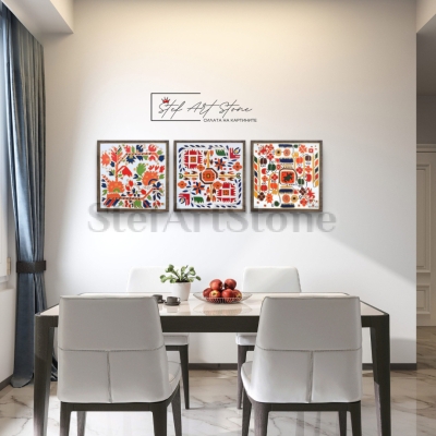 Картини с шевици | Комплект от 3 части | Рисувани пана за стена