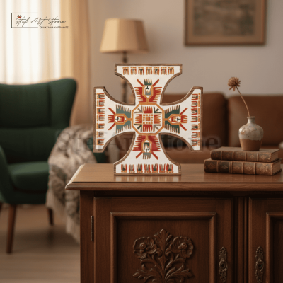 Пано за стена равнораменен кръст с автентична българска шевица