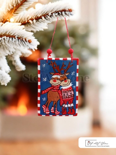 Ръчно изработен коледен орнамент Влюбени Елени – арт висулка за двойки