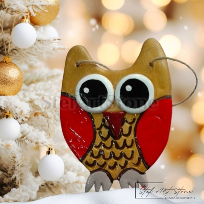 Коледна украса за елха | Ръчна изработка| Бухал златист 12 см 